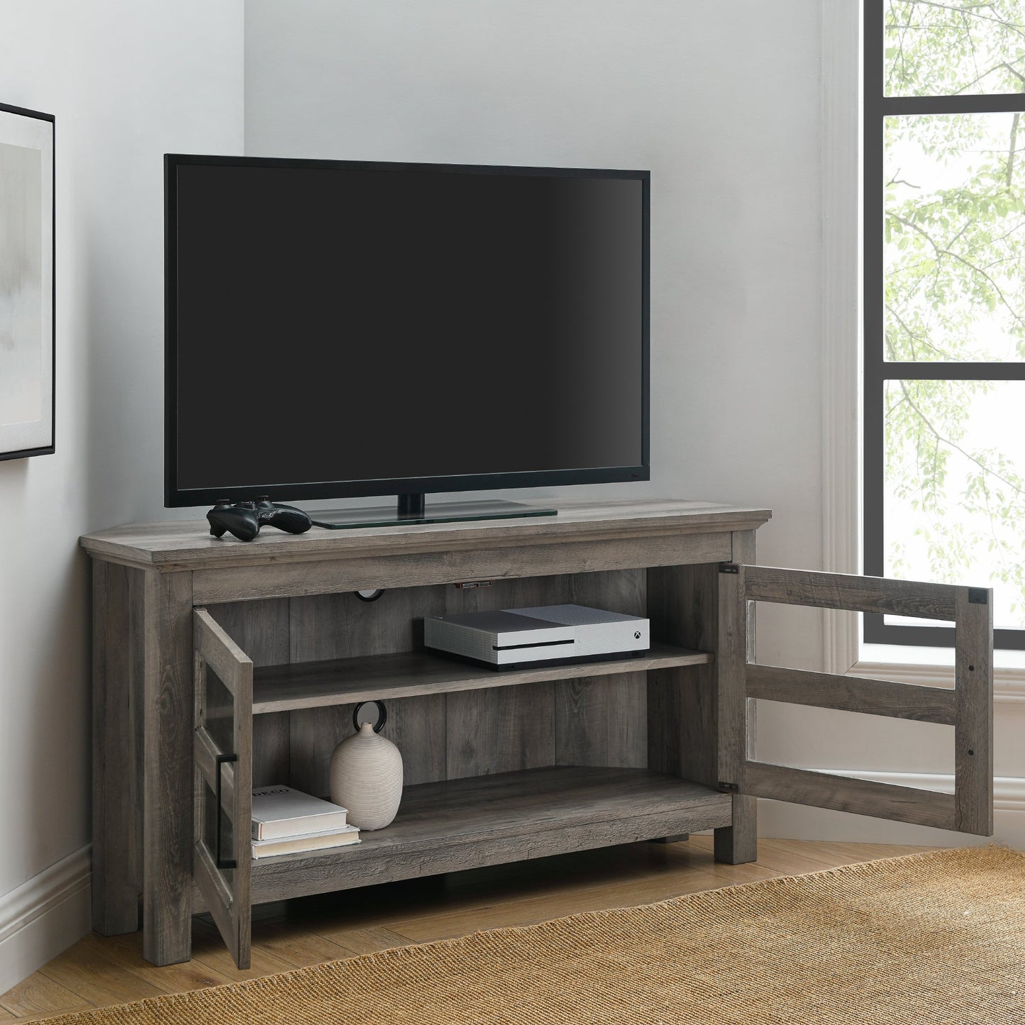 Farmhouse Cordoba 44" Transitional Modern Wood Corner TV Stand